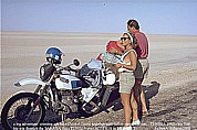 summer 1985_crossing SAHARA East-West with BMW- offroad-motorcycle, here: TUNISIA, crossing salt lake Chott-El-Djerid with Italian BMW motorcyclists_some nice and funny days together_Jochen A. Hübener