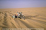 1987/88_ALGERIA_SAHARA_on one hand dangerous crossing ... alone ...nearly the end ... but on the other hand funny, because I couldn´t move the motorbike straight on in that very deep, very soft SAHARA-sand, I came with much power and the motorcycle suddenly moved around and dug in ... as if by magic_close to that place I had a bad accident some months before_fracture of my collarbone and four ribs, was found by some french photographers and their models and was transported to the oasis 'In Salah' (hospital), leaving back my motorcycle