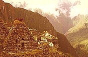 Machu Picchu; abwechselnd: Wolkenfetzen, Nebelschwaden mit durchbrechender Sonne und oben ... thronen die Götter _PERU 1975_Jochen A. Hübener